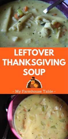 a bowl of leftover thanksgiving soup with the title overlay