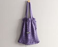 "Purple crochet bucket handmade bag. Size: Bag length with handles 25\" (63,5сm) Bag length without handles 15 1/2\" (39,5 cm) Wigth 14 (35,5cm)" Daily Use Crochet Bucket Bag With Rolled Handles, Shopping Crochet Shoulder Bag With Rolled Handles, Crochet Shoulder Bag With Rolled Handles For Shopping, Crochet Bucket Shopping Bag, Bucket Bag Crochet, Crochet Lilac, Purple Crochet, Crochet Bucket, Handmade Bag