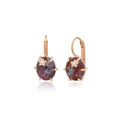 14k gold 10x12mm ruby kyanite 1.2" drop .03 tcw Gold weight approx. 5.95 grams Ruby Kyanite, Kyanite Earrings, Custom Initials, Quartz Earrings, Rutilated Quartz, Rose Gold Earrings, White Diamond, Initials, Ruby