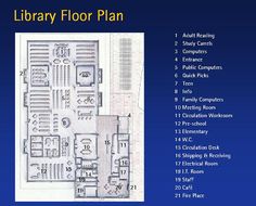 the library floor plan is shown in black and white