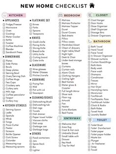 a printable new home checklist with lots of things to do in the house