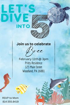 an ocean themed birthday party with sea animals, fish and marine life on the blue water