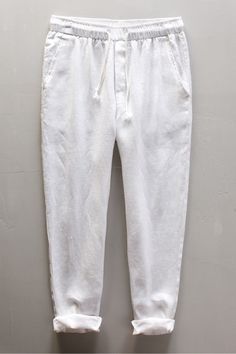 Casual White Non-stretch Harem Pants, White Straight Leg Harem Pants With Pockets, White Straight Leg Harem Pants For Spring, Spring White Straight Leg Harem Pants, High Waist White Harem Pants With Pockets, White High-waisted Relaxed Fit Harem Pants, White Ankle-length Pants With Pockets, White Relaxed Fit Harem Pants With Straight Leg, White Harem Pants With Pockets