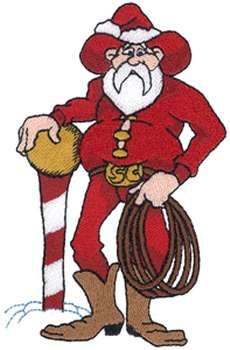 an old fashioned santa clause holding a rope and a sack with a candy cane in his hand