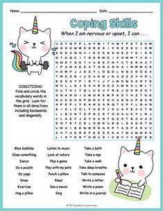 the unicorn and cat word search is shown in this printable worksheet for kids