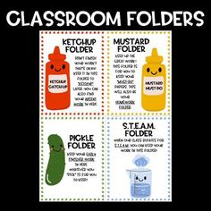 the classroom folders are filled with different types of items to use in this class