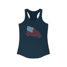 High quality print of this slim fit tank-top will turn heads for The Forth of July! The racerback cut looks good on any woman's shoulders. Wear casual with a cute pair of Distressed Denim Shorts. Cute, Comfortable tank with Patriotic Flag will be one of your favorites! .: 60% combed Ringspun cotton, 40% polyester .: Extra light fabric (3.9 oz/yd² (132 g/m .: Slim fit .: Tear away label .: Runs smaller than usual Cotton Graphic Print Racerback Tank Top, Casual American Flag Print Tank Top, Casual American Flag Print Sleeveless Tank Top, Sleeveless Graphic Print Top For 4th Of July, Sleeveless Cotton Top With Flag Print, 4th Of July American Flag Print Cotton Tank Top, 4th Of July Sleeveless Tank Top With Flag Print, 4th Of July Sleeveless Flag Print Tank Top, 4th Of July Sleeveless Flag Print Top