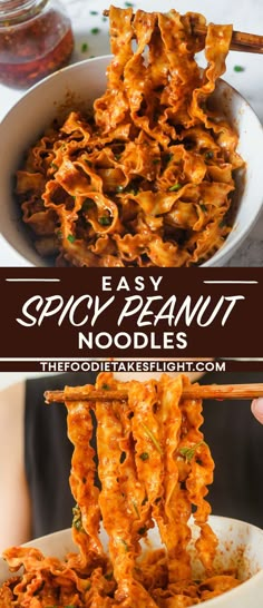 an image of easy spicy peanut noodles with chopsticks