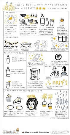 a poster with different types of food and drinks on the page, including an image of a