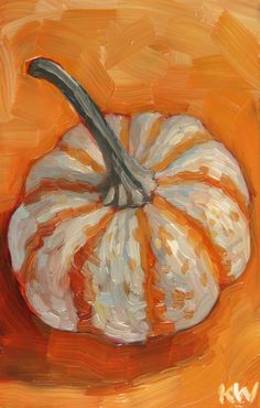 a painting of a white pumpkin on an orange background