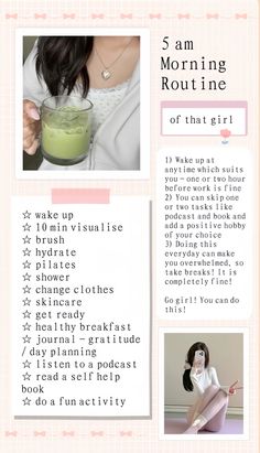 #5am #5amclub #morning #5ammornings #thatgirl #itgirl #thatgirlmorningroutine #wonyoung #wonyoungism #tips #routine #morningroutine #rituals #morningmotivation #morningtips #morningritual #day #early #earlybird #pink #white How To Get Up Early In The Morning Tips, Collage Routine, Wonyoungism Day Routine, Morning Routine 5 Am, Wonyoungism Morning Routine, 5am Routine, Wonyoungism Routine, 5am Morning Routine, 5 Am Morning Routine