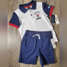 Nautica Toddler Boy's White, Navy, Red Twill Shorts And Polo Set Size 2t Nwt White Polo With Navy Short Sleeves And Collar. 3 Buttons, Embroidered Nautica Logo On Left Chest, Red Accents Navy Twill Shorts With Slash Pockets In Front And 2 Patch Pockets In Back, Elastic Waist Nautica Cotton Size 2t Thanks For Stopping By And Please Share If You Don't Buy And Spread The Posh Love. Happy Poshing!! Casual Fitted Shorts For Playtime, Casual Red Shorts For Playtime, White Polo, Twill Shorts, Navy Shorts, Red Accents, Toddler Boys, Matching Sets, Baby Clothes