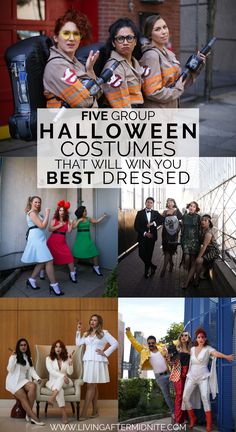 four different pictures with the words five group halloween costumes that will win you best dressed