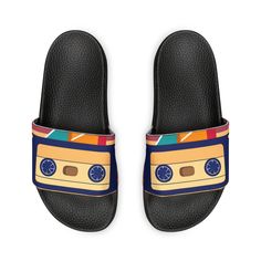 Take on the summer heat with style thanks to these Let the Music Play slide sandals. Made with PU outsoles and an edge-to-edge strap that will never peel, crack, or fade, these sandals feature a high-end quality factor comparable to household-name brands. The straps are made with neoprene and polyester to avoid chafing while the ergonomic sole keeps discomfort at bay. Match these with the Let the Music Play two piece swim set and have a great time! .: Material: 100% PU (polyurethane) outsoles / Summer Slip-on Sport Sandals For Streetwear, Non-slip Sandals For Summer Streetwear, Non-slip Open Toe Flip Flops For Streetwear, Retro Open Toe Sandals With Rubber Sole, Flat Non-slip Sandals For Streetwear, Summer Slide Flip Flops For Streetwear, Summer Slide Sport Sandals With Rubber Sole, Summer Sport Sandals With Textured Footbed, Summer Streetwear Slide Flip Flops