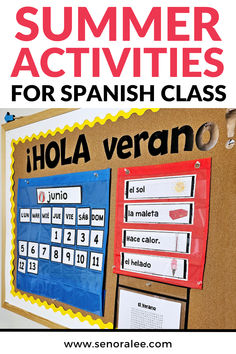 End of Year Activities Spanish Class Summer Vocabulary Bulletin Board Puzzle Worksheet, Summer Bulletin Boards