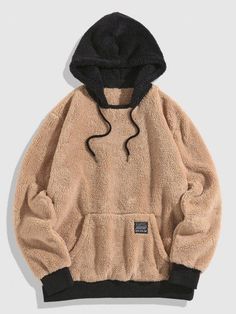 Polar Fluffy Colorblock Hoodie Fluffy Sweatshirt, Fluffy Hoodie, Hoodies Style, Lamb Jacket, Solid Hoodie, Winter Streetwear, Cheap Jacket, Streetwear Hoodie, Women Sweatshirt