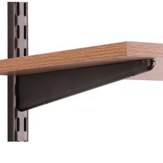 a close up of a metal shelf with wood on the top and bottom part of it