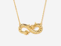 Infinity Dragon 14k Gold Plated Necklace | Little Sky Stone 14k Gold Plated Jewelry, Perpetual Motion, Mythical Beast, Dragon Necklace, Year Of The Dragon, The Infinity, Engraved Jewelry, Gold Plated Necklace, Gold Filled Jewelry