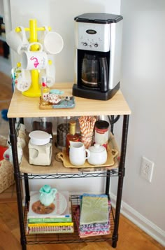 a small table with some coffee on it