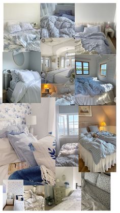 a collage of pictures showing different types of bedspreads and comforters in various rooms