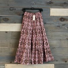 New With Tag Size: Xs Color: Brown/Pink 100% Cotton Elastic Waistband Fully Lined Tiered Full Skirt Midi To Maxi Length Hidden Side Pockets Boho, Bohemian, Anthro, Anthropologie, Revolve, Daily, Casual, Festival, Fun, Spring, Summer, Fall Casual Fitted Pink Maxi Skirt, Pink Fitted Maxi Skirt With Elastic Waistband, Pink Tiered Maxi Skirt With Elastic Waistband, Fitted Pink Maxi Skirt With Elastic Waistband, Casual Pink Relaxed Maxi Skirt, Casual Pink Cotton Maxi Skirt, Casual Pink Maxi Skirt With Elastic Waistband, Bohemian Pink Maxi Skirt With Elastic Waistband, Pink Relaxed Maxi Skirt With Elastic Waistband