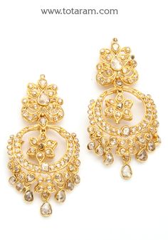 22 Karat Gold Uncut Diamond Drop Earrings ( Chand Bali )
   - 235-DER707 - in 17.200 Grams for USD $2173.63. 
Made in India by Totaram Jewelers Online this product is in Gold - 22 Karat BIS Hallmark 916 KDM Gold  & is an excellent gift for Adult - Women. Ships fully insured with secured guaranteed delivery for free with your order over $250 from New Jersey USA & comes with 30 days exchange policy. Luxury Yellow Gold Round Chandbalis, Luxury Gold-plated Chandbalis With Intricate Design, Luxury Gold Chandbalis For Wedding, Luxury Gold Plated Chandbalis With Intricate Design, Luxury Yellow Gold Chandbalis For Wedding, Luxury Yellow Gold Traditional Chandbalis, Luxury Yellow Gold Chandbalis For Gift, Luxury Gold-plated Gold Chandbalis, Elegant 22k Gold Luxury Chandbalis