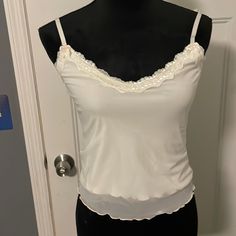 Forever 21 Tank Top. Size M. Nwot, Never Worn. No Damage White Casual Camisole For Night Out, Forever 21 Fitted Top With Lace Trim, Fitted Forever 21 Tops With Lace Trim, Fitted Forever 21 Top With Lace Trim, Fitted Lace Trim Top From Forever 21, Lacy Tank Top, Rose Tank Top, Black Crop Top Tank, Black Cropped Tank