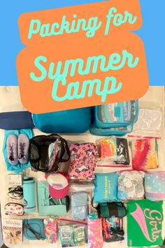 packing for summer camp with the title overlay reads packing for summer camp in blue and orange