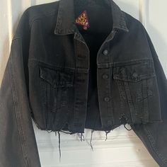 Distressed Black Jean Jacket Never Worn, Perfect Condition Edgy Jeans, Patchwork Denim Jacket, Black Jean Jacket, Oversized Jean Jacket, Distressed Jean Jacket, White Denim Jeans, Black Jean, Destroyed Denim, Cropped Denim Jacket