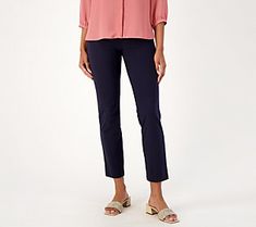 Give your denims a day off and don these slim pants instead. With pull-on convenience, soft jersey fabrication, and plenty of casual style, this sleek silhouette is likely to become your fashion favorite. From Women with Control®.