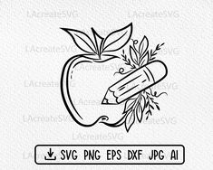 an apple with leaves and pencils on it is in the shape of a svg file