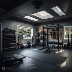 an empty gym room with several exercise equipment