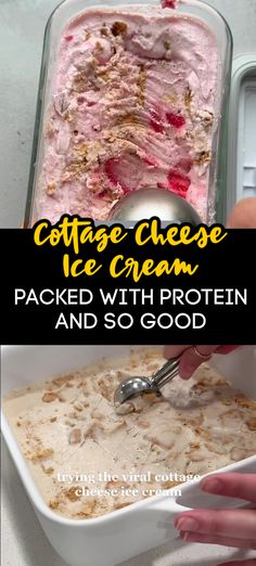 collage of cottage cheese ice cream with protein and so good for breakfast or dessert