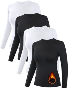 PRICES MAY VARY. 🔥[Heat Retention]: This women's long sleeve fleece-lined shirts provides excellent warmth, making it perfect for cold weather. Whether you're braving winter snow or engaging in activities in low temperatures, it effectively keeps you warm and comfortable. 😊[Soft and Skin-friendly Material]: Crafted from high-quality, soft fabric, this garment ensures exceptional comfort. The material not only provides warmth but also gently caresses your skin, offering a cozy and pleasant wear Tops For Winter, Compression Long Sleeve, Womens Thermal, Winter Cold, Thermal Shirt, Air Circulation, Shirts Women, Womens Fleece, Emphasis