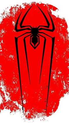 a red and black spider - man logo on a white background with grungy edges