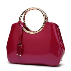 Cheap Red Bags With Double Handle, Affordable Red Bags With Gold-tone Hardware, Cheap Red Bags With Gold-tone Hardware, Cheap Red Bags With Leather Handles, Cheap Red Shoulder Bag With Gold-tone Hardware, Patent Leather Handbags, Beg Tangan, Lv Bags, Handbags Casual