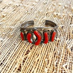 Never Worn, Navajo Red Coral In Sterling Silver. Red Southwestern Cuff Bracelet Gift, Handmade Southwestern Red Cuff Bracelet, Red Southwestern Cuff Bracelet As Gift, Handmade Red Southwestern Cuff Bracelet, Handmade Red Cuff Jewelry, Artisan Red Adjustable Cuff Bracelet, Adjustable Artisan Red Cuff Bracelet, Adjustable Red Artisan Cuff Bracelet, Vintage Red Adjustable Cuff Bracelet