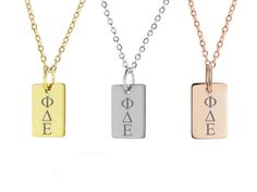 "Show your Greek pride by wearing this modern mini bar necklace. Make this stylish lavalier as part of your collection. This makes a great sorority gift for a newly initiated member and makes a perfect favor for any sorority event. Add a personal touch. Engrave on both sides of the bar. Choose engraving on \"front and back\". The front, I will engrave the Greek letters. Please tell me what you want to engrave on the back. You can choose this mini bar necklace with 16\", 17\", 18\" 19\" or 20\" c Phi Sigma Rho, Sorority Jewelry, Sorority Events, Mini Bars, Bar Jewelry, Greek Letters, Big Gifts, Sorority Gifts, Mini Bar