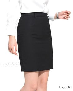 Lasaky - Premium High-Waisted Black Utility Skirt featuring Elastic Waistband and Stylish Belt Black High Waist Mini Skirt For Office, Non-stretch Black Office Skirt, Non-stretch Black Skirt For Office, Elegant High-waisted Black Mini Skirt For Work, Black Lined Skirt Bottoms For Office, Knee-length Black Office Bottoms, Black Office Lady Skirt For Workwear, Office Lady Black Mini Skirt, Black Office Skirt For Work