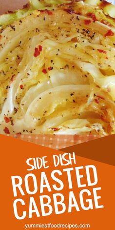 side dish roasted cabbage on a plate with text overlay