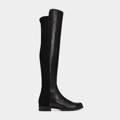 Stuart Weitzman napa leather over-the-knee boot with stretch gabardine back. Measurements: Heel height, 20cm /0.8"; Shaft height, 48cm / 18.9"; Shaft circumference, 35cm / 13.8"; Front shaft extends an additional 1.5" 1" flat block heel. Round toe. Pull-on style. Leather lining and footbed. Rubber sole provides traction. "5050" is made in Spain. Fitted Calf Leather Knee-high Boots For Work, Classic Fitted Knee-high Boots For Business, Fitted Calf Leather Over-the-knee Heeled Boots, Fitted Knee-high Boots With Leather Sole For Business, Fitted Over-the-knee Calf Leather Heeled Boots, Leather Knee-high Boots For Business, Fitted Leather Knee-high Boots For Business, Modern Over-the-knee Leather Boots, Fitted Knee-high Boots For Business In Winter