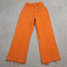 Casual Full-length Orange Pants, Casual Orange Full Length Pants, Casual Full Length Orange Pants, High Rise Cotton Pants For Fall, Trendy Orange Cotton Bottoms, Casual Mid-rise Orange Bottoms, Retro Wide Leg Solid Bottoms, High Rise Cotton Wide Leg Pants For Fall, Retro Orange Bottoms With Pockets