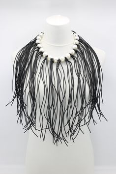 Faux Pearl with Leatherette Fringe Necklace - Jianhui London Fringe Tassel Necklace For Party, Elegant Tassel Necklace With Fringe For Party, Adjustable Tassel Necklace With Fringe For Party, Nomad Fashion, Rope Jewelry, Fringe Necklace, Recycled Jewelry, Faux Pearl, Jewelry Collection