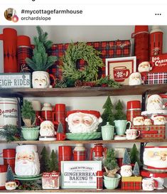 a shelf filled with lots of christmas decorations