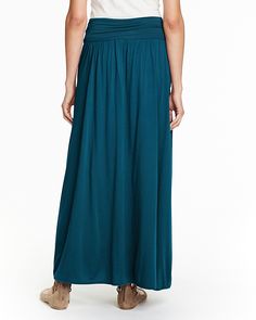 This ankle-length women's knit skirt is long on details for maximum impact: a double-layer waistband to fold down or not, front pockets trimmed with cording, seaming for definition, and a hem that's banded a bit for a slightly closer fit. The volume is swingy without being too voluminous. Lightweight cotton/modal. Self-lined. Women's maxi knit skirt by Garnet Hill. Fall Maxi Length Bottoms With Elastic Waistband, Maxi Length Bottoms With Elastic Waistband For Fall, Solid Color Flowy Skirt With Banded Waist, Stretch Full Length Gathered Skirt Bottoms, Full Length Stretch Gathered Skirt Bottoms, Stretch Bottoms With Elastic Waistband, Maxi Length, Garnet Hill, Women Maxi, Knitting Women