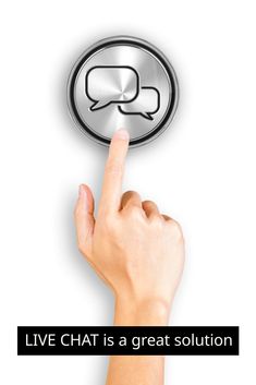 a hand is pressing the button on a white background that says live chat is a great solution