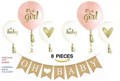 it's a girl balloons with gold foil lettering on them