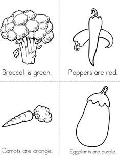 four different vegetables and fruits are shown in this printable worksheet for kids