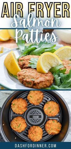 air fryer salmon patties with lemon wedges