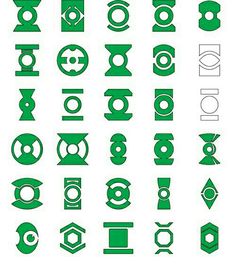 various green and white symbols are shown on a white background, including the letter o